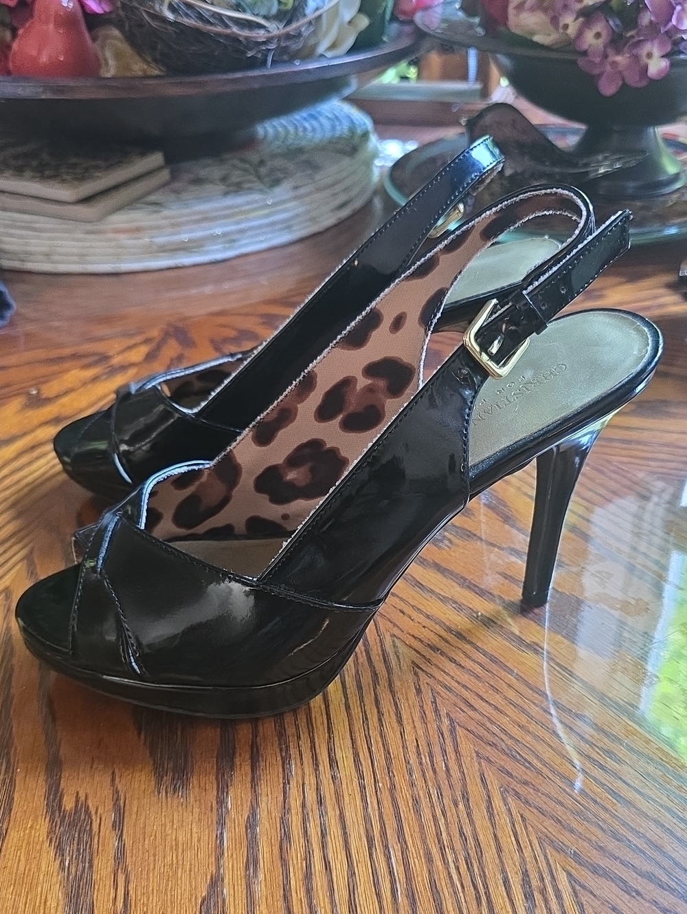 Christian Siriano Black Patent Open Toed Heels